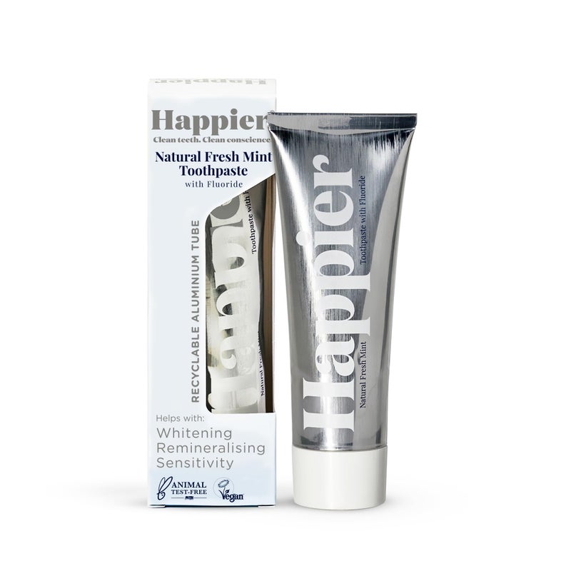 Happier Fresh Mint Toothpaste I Natural Whitening Toothpaste with Hydroxyapatite I Strengthen Enamel I Repair Protect and Reduce Sensitivity 75ml